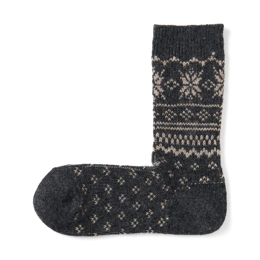 出所：無印良品ネットストア　婦人　足なり直角　履き口やわらか　ウール混雪柄　靴下