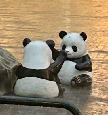 御徒町で「滝行するパンダ」に遭遇 豪雨で微笑むパンダとの「ギャップ
