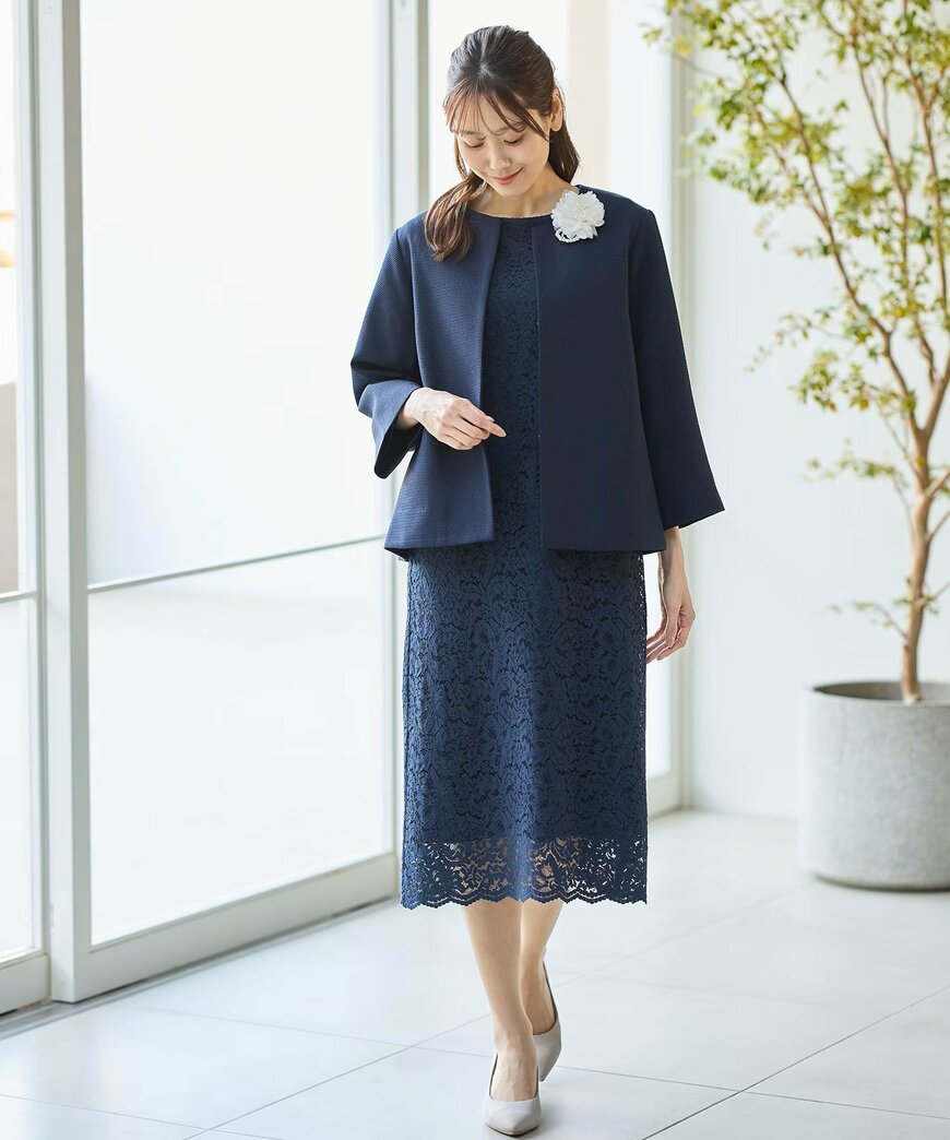 ハニーズ公式　８分袖レースワンピース