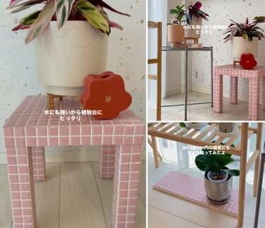 真似したいです！」799円のIKEAテーブルとピンクのタイルでDIY→可愛