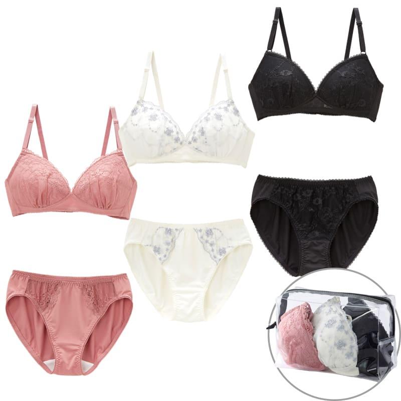 出所：ファッションセンターしまむら レディース ノンワイヤーブラジャー＋ショーツセットハッピーバッグ【3点セット】