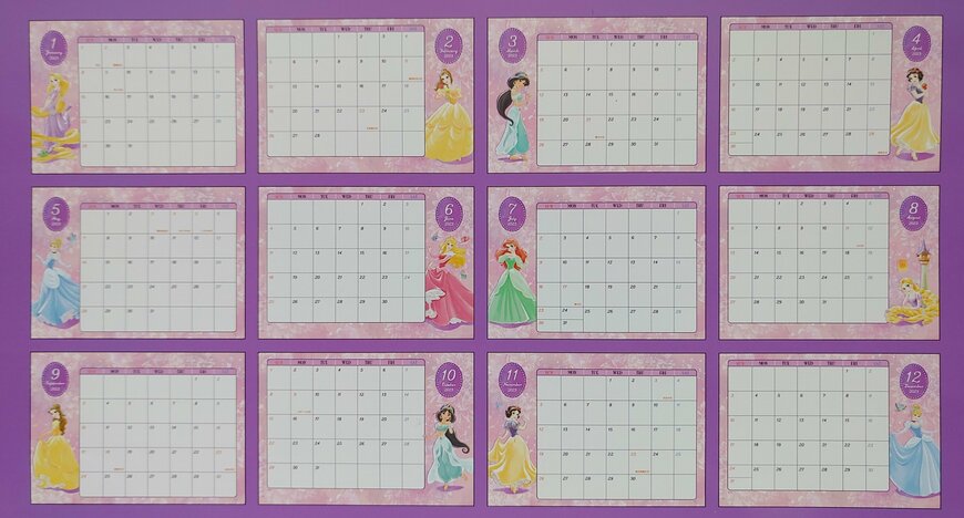 筆者撮影（ダイソー、壁掛けカレンダー（ディズニープリンセス）