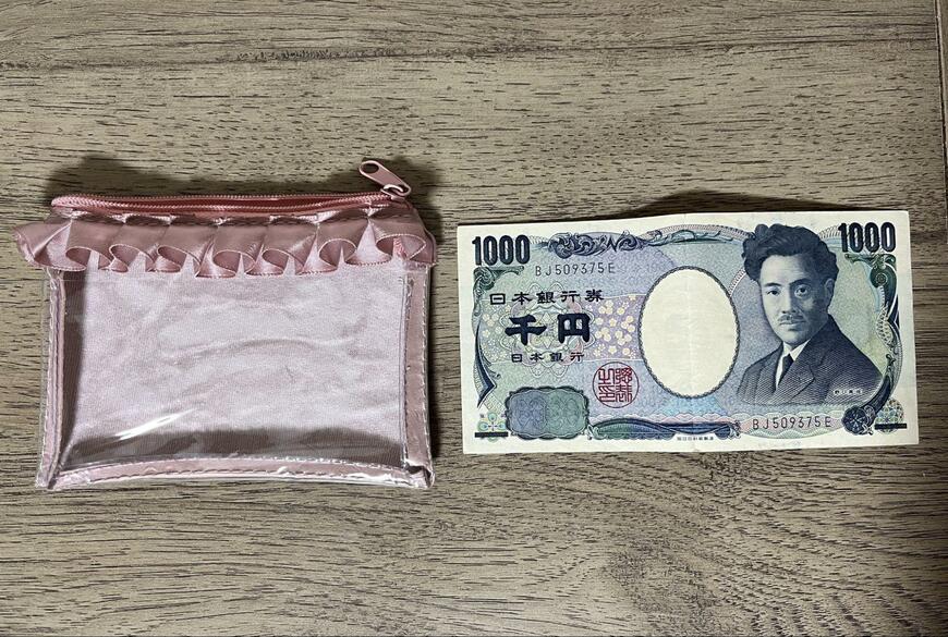 ダイソー、推しポーチ、フリル付フラットポーチ(ピンク)画像