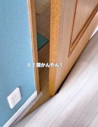 「すごいアイデア！」クッションフロアでドアが開かない問題→マスキングテープやステッカーで〈玄関風〉に可愛くアレンジして解決