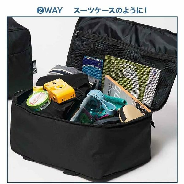 ファスナーを開けるとスーツケースのように水平に開くフルオープン仕様