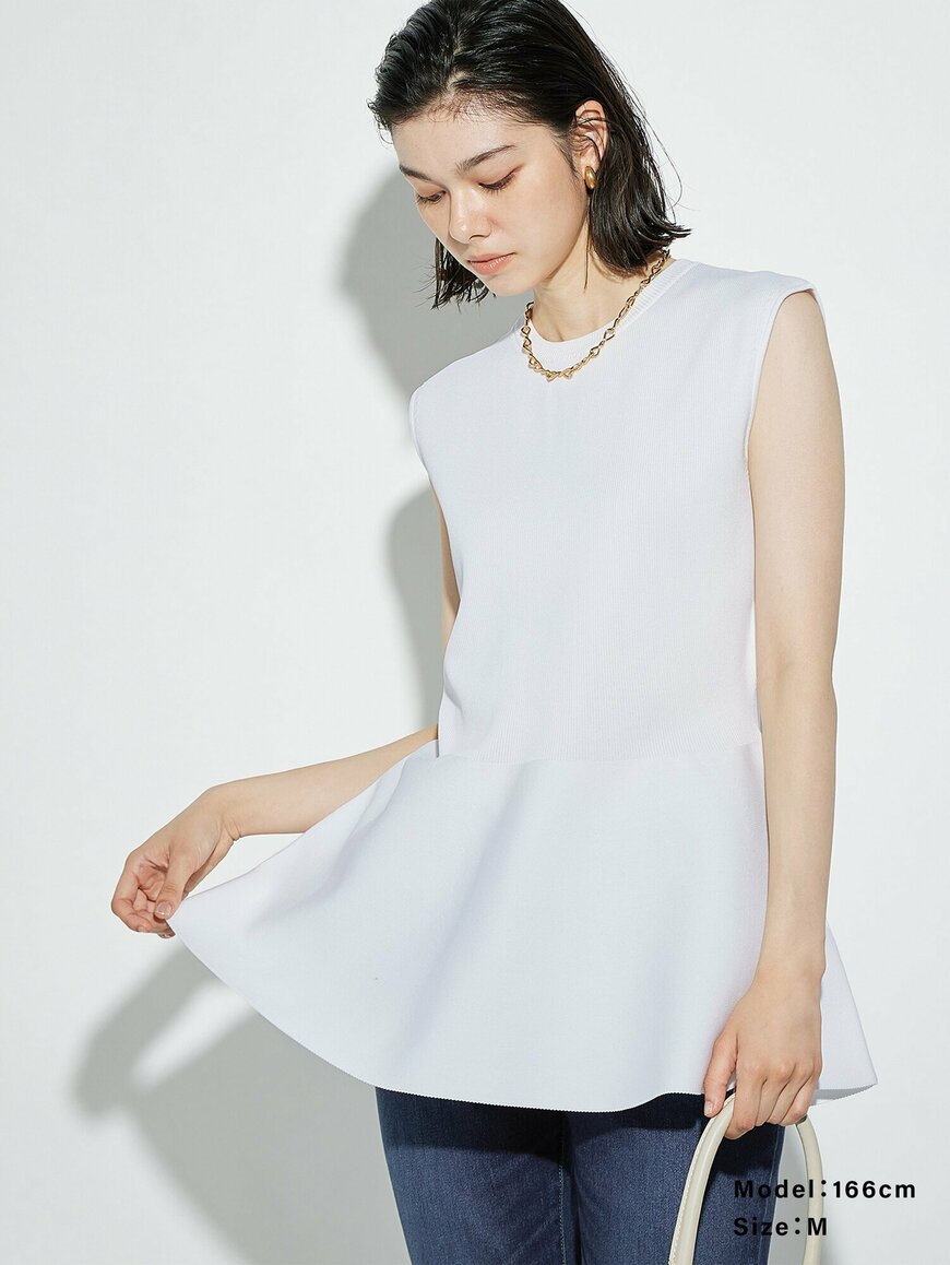 出所：PLST公式　ホールガーメント（R）ペプラムノースリーブセーター