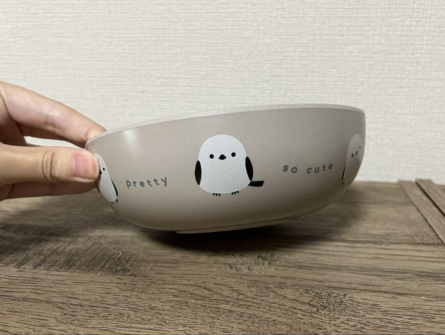 セリア、バンブーファイバー食器ボウル16cm シマエナガ柄