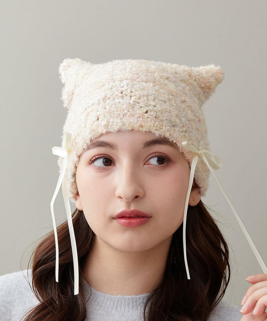 出所：パルグループ公式ファッション通販サイト 3COINS サテンリボン付きネコ耳ニット帽