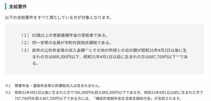 老齢年金生活者支援給付金の支給要件