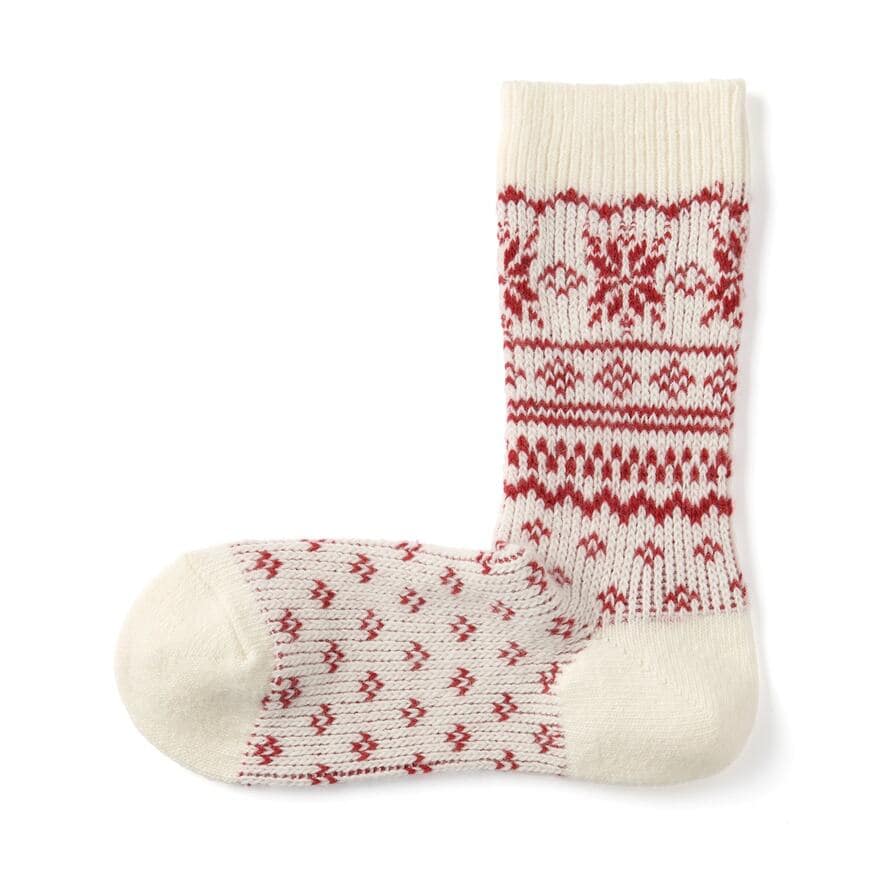 出所:無印良品ネットストア 婦人 足なり直角 履き口やわらか ウール混雪柄 靴下