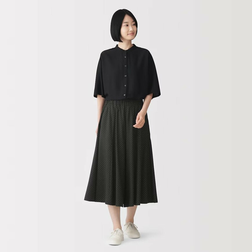 無印良品公式　 婦人 なめらか イージースカートパンツ　黒柄