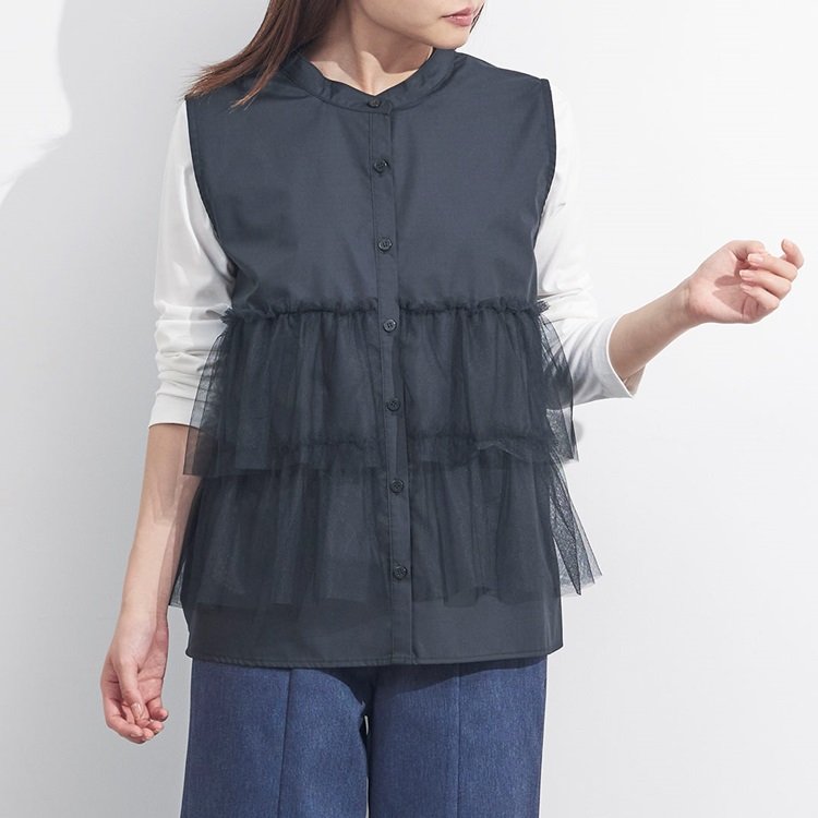 チュールティアードコンビシャツ