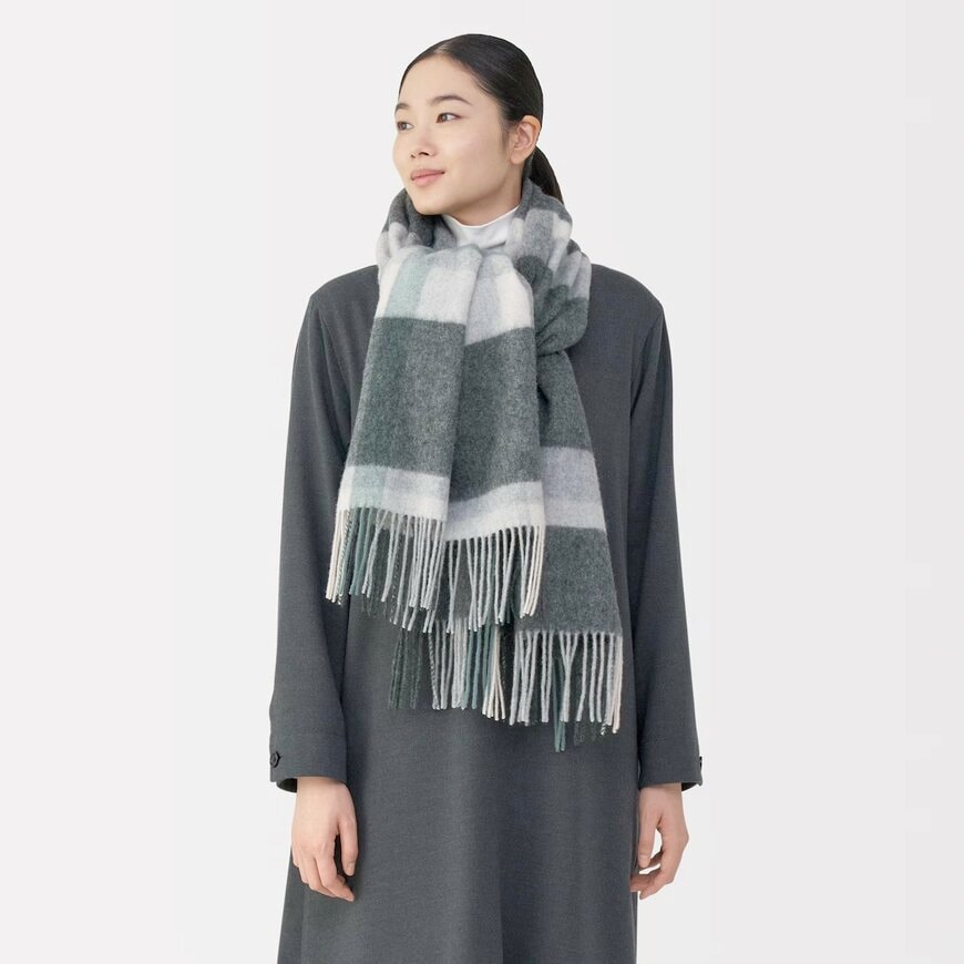 無印良品公式 ふっくらウール 大判ストール チャコールグレーチェック