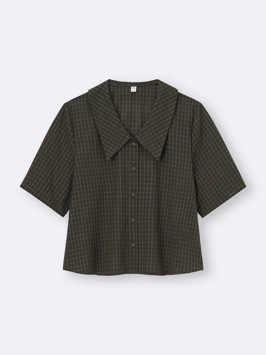 出所：GU公式　ビッグカラーブラウス（5分袖）