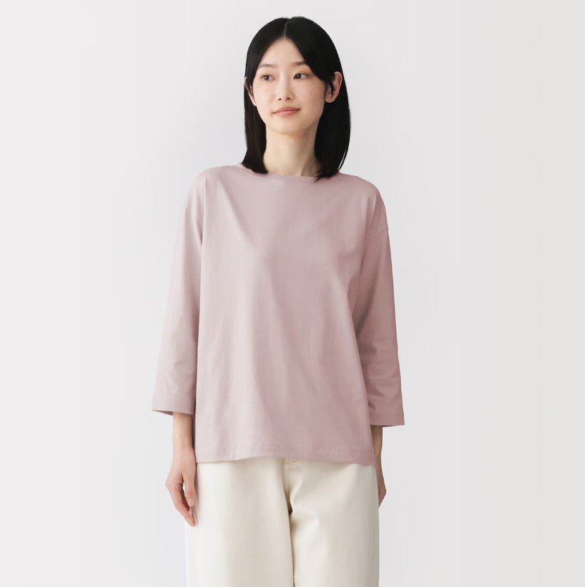出所：無印良品ネットストア 婦人　天竺編みボートネック七分袖Ｔシャツ