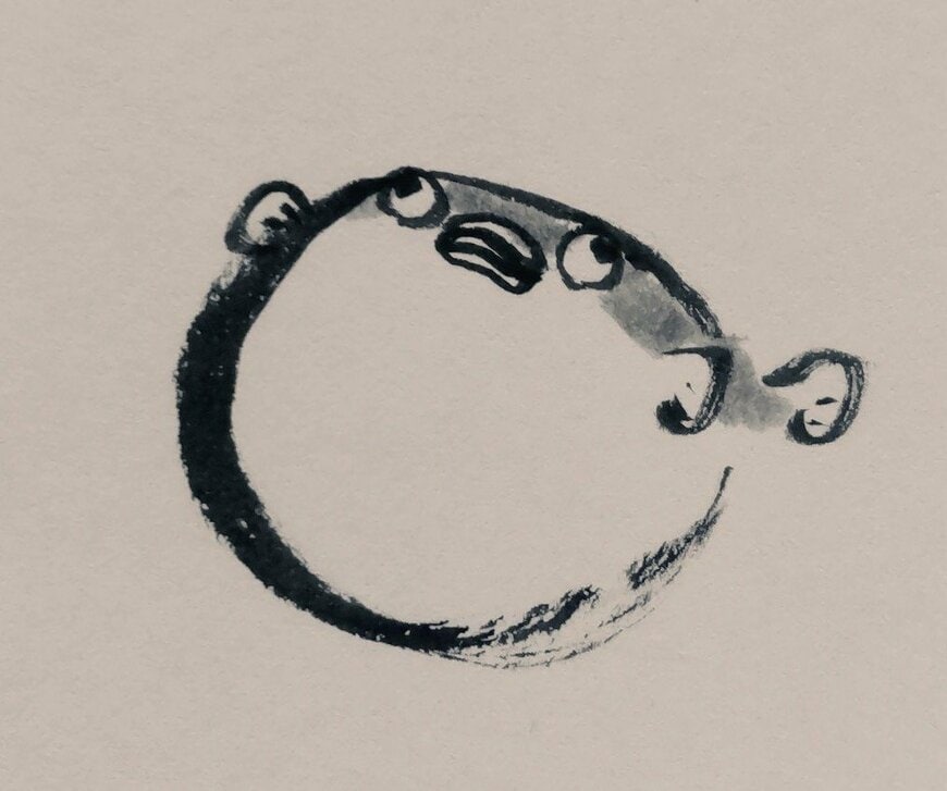 「疲れた時に描く」というフグの絵を投稿　クセになる表情に「間違いなく癒し」「グッズあれば買う」と31万いいね