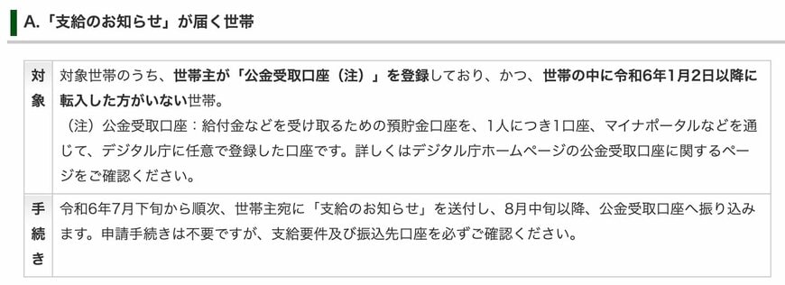 出所：杉並区「令和6年度住民税非課税世帯等給付金（令和6年度新たに住民税非課税世帯等となる世帯への給付）」
