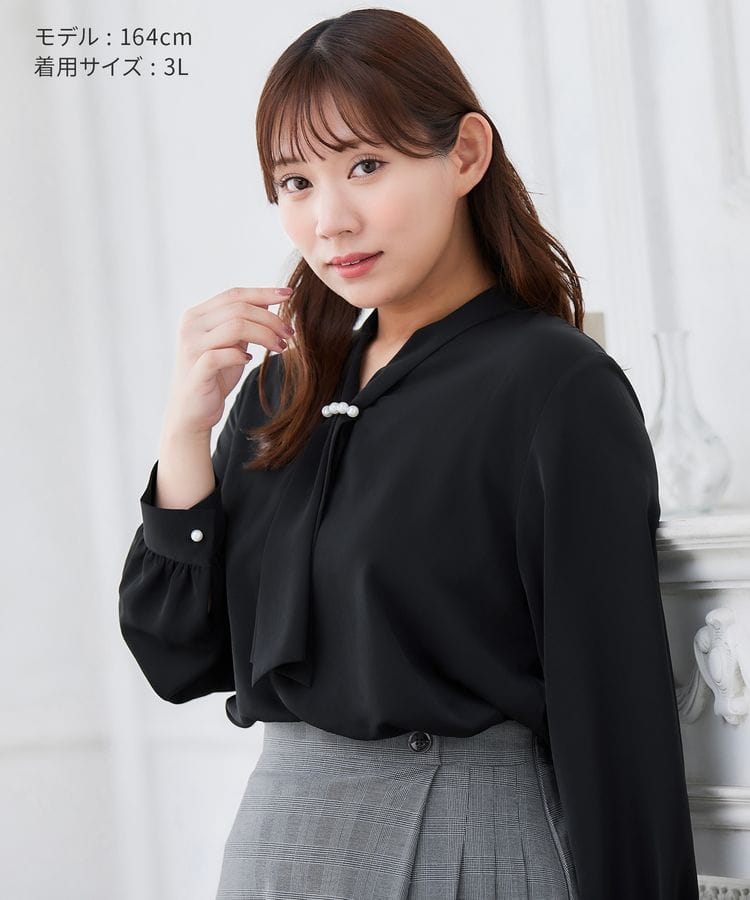 出所：ハニーズ公式通販 パール付ボウタイブラウス