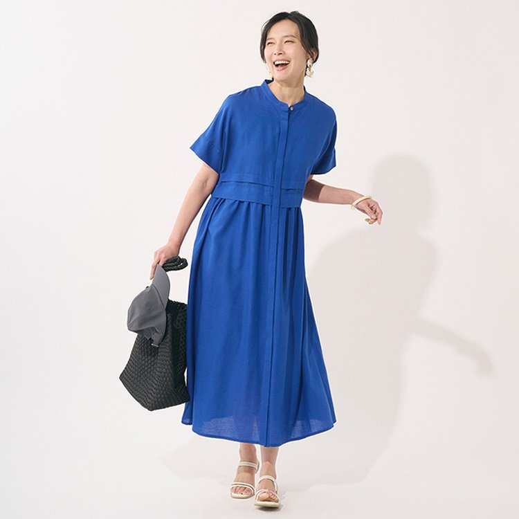 ケユカ公式　リネン混タック切替シャツワンピースの画像