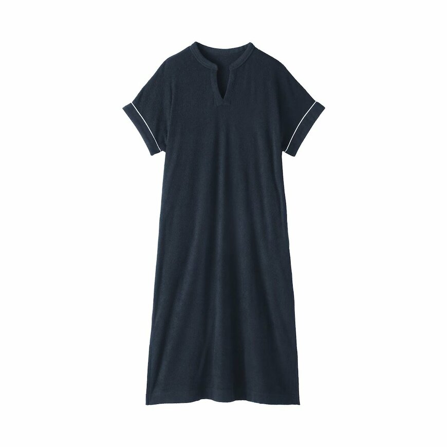 無印良品公式 婦人 着るタオル 両面パイル 半袖ワンピース(ダークネイビー)