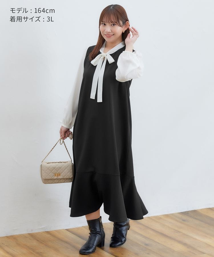 出所：ハニーズ公式通販 ボウタイワンピース