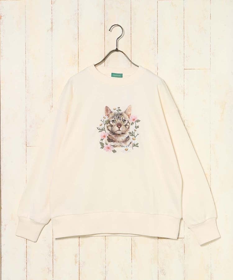 Bleu Bleuet（ブルーブルーエ）公式サイト　le petaleトラネコフラワー刺繍スウェット（オフホワイト）