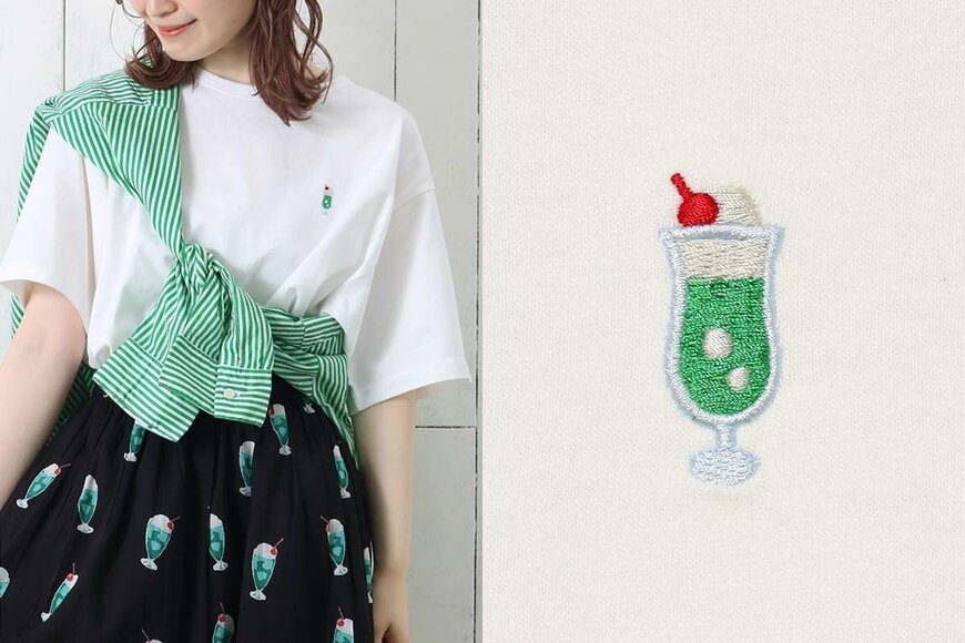 ブルーブルーエ公式　クリームソーダ刺繍Tシャツ