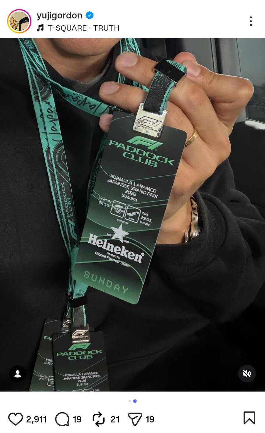 出所：ユージのInstagram（＠yujigordon）参照日：2026年4月4日