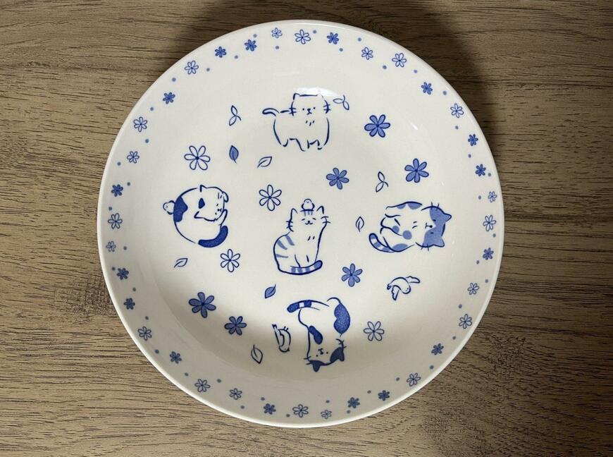 セリア、パスタ皿 藍色ねこ