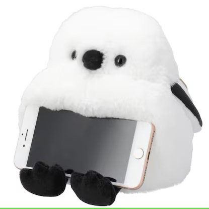 スマホやタブレットを設置できるシマエナガのぬいぐるみ