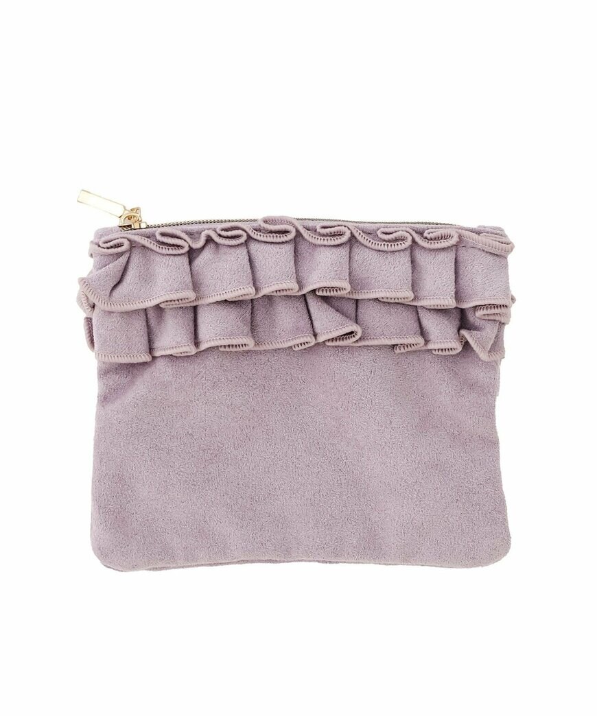 3COINS公式 スエード調フリルミニポーチ