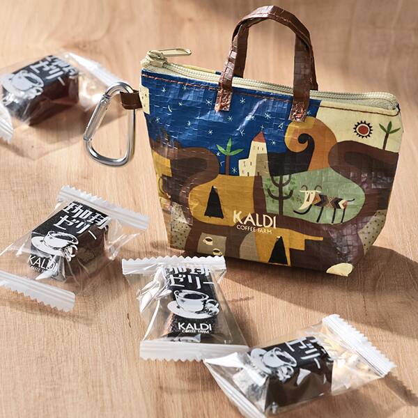 カルディ伝説柄カラビナ付きミニバッグ(コーヒーゼリー入り)