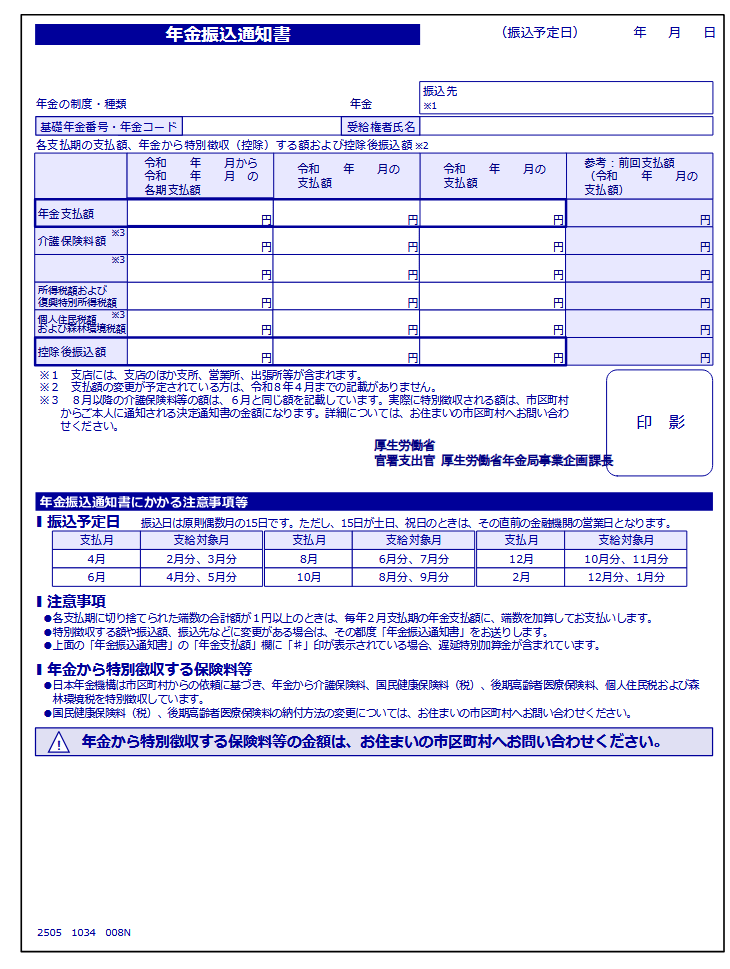 出所:日本年金機構「年金振込通知書」