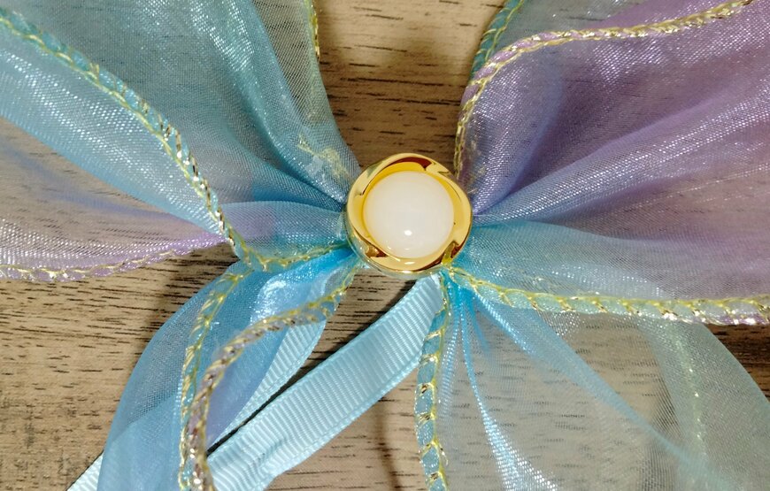 筆者撮影（セリア、ペット用チョーカー グラデーションリボン）