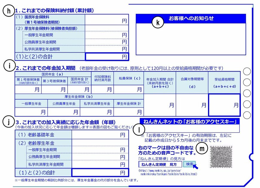 ねんきん定期便(50歳未満)の様式(裏面)