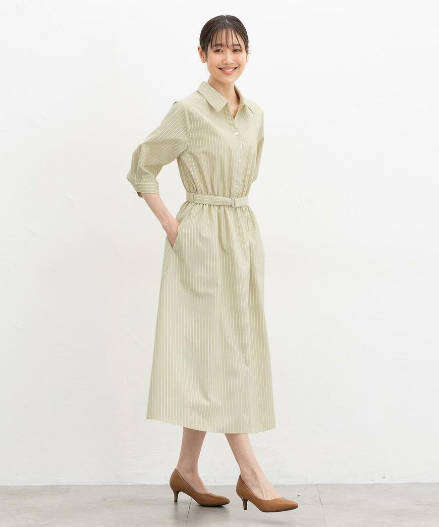 出所：ハニーズ公式オンラインストア 6分袖シャツワンピース