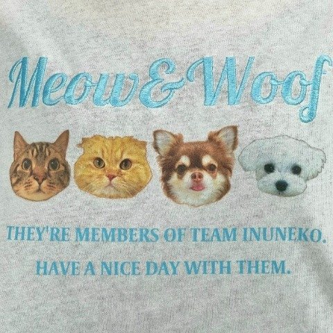 出所：しまむら公式　レディース　4匹集合Tシャツ（チーム犬猫）