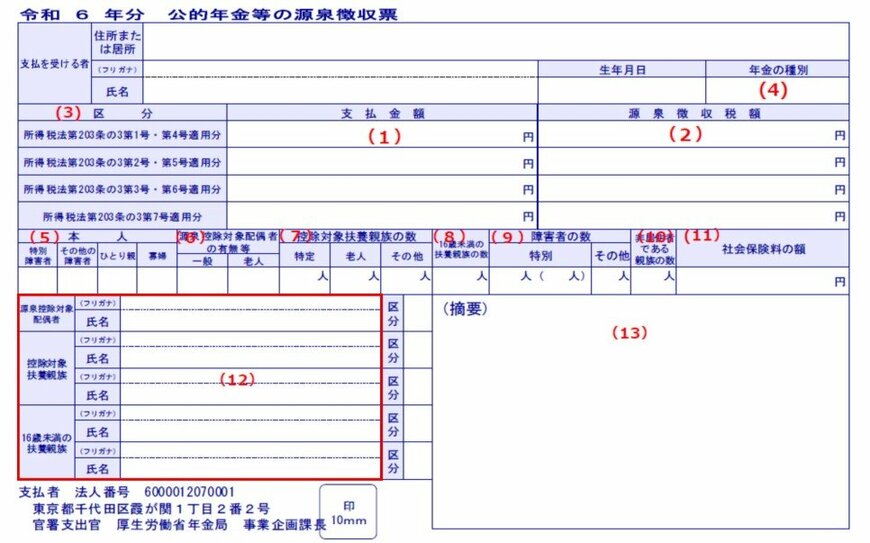 出所：日本年金機構「令和6年分　公的年金等の源泉徴収票」