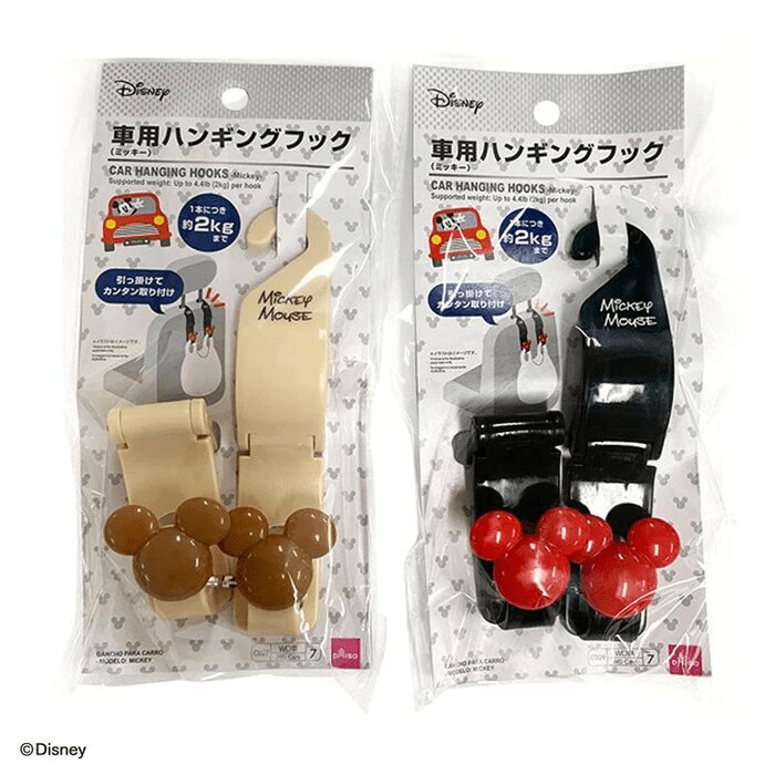 出所：ダイソー公式　車用ハンギングフック（ミッキー、２本）