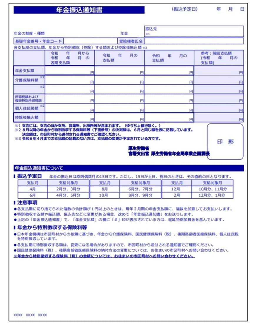 出所：日本年金機構「年金振込通知書」 