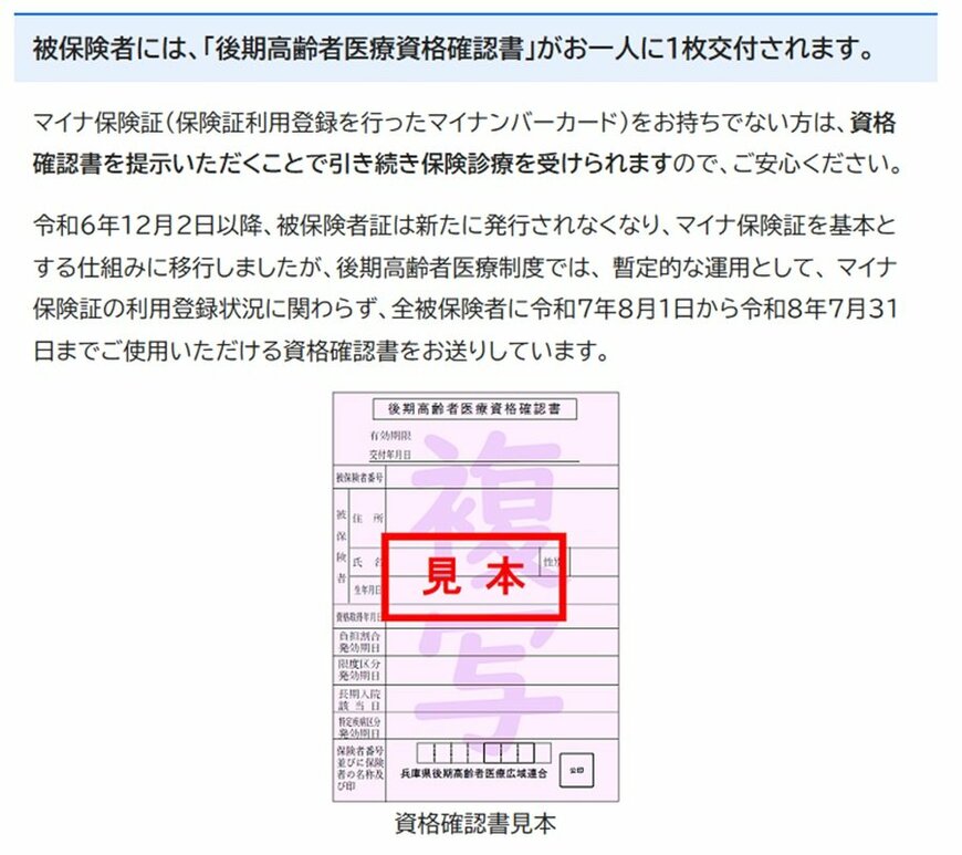 出所：兵庫県後期高齢者医療広域連合 事務局「資格確認書の交付について」