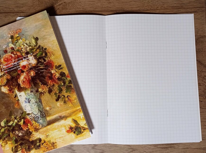 筆者撮影（ダイソー、A5方眼ノート バラとジャスミン 56P・ A5方眼ノート 接吻 56P）