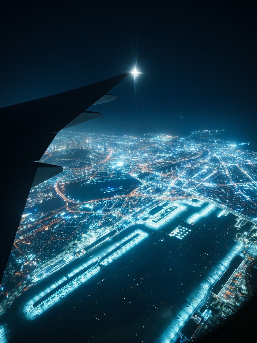 飛行機から見たドバイの夜景