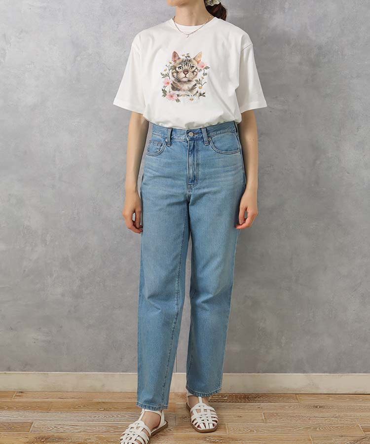 ブルーブルーエ公式 le petaleトラネコフラワー刺繍Tシャツ