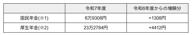 2025年度の年金支給額の目安（年金額例）