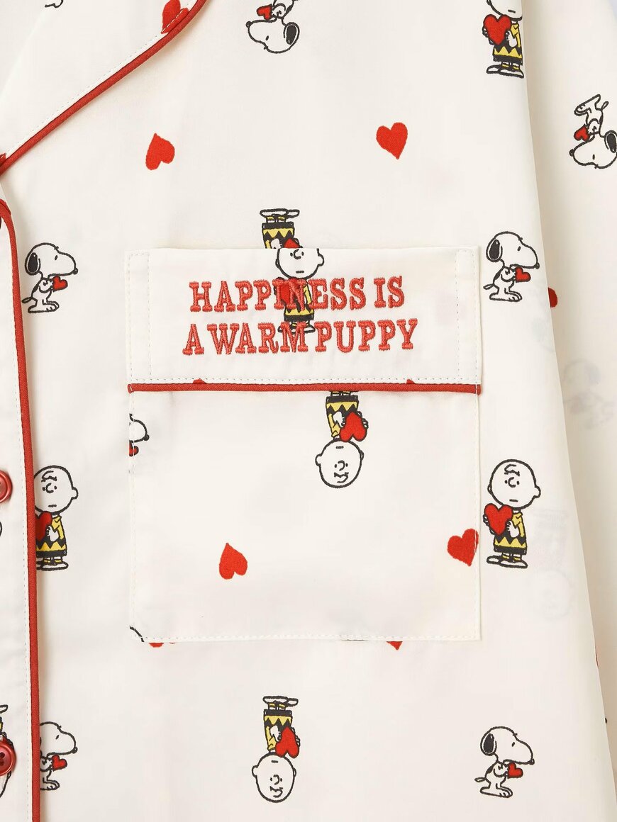 GU公式 サテンパジャマ(長袖&ロングパンツ)Peanuts/カラー:01 OFF WHITEの画像
