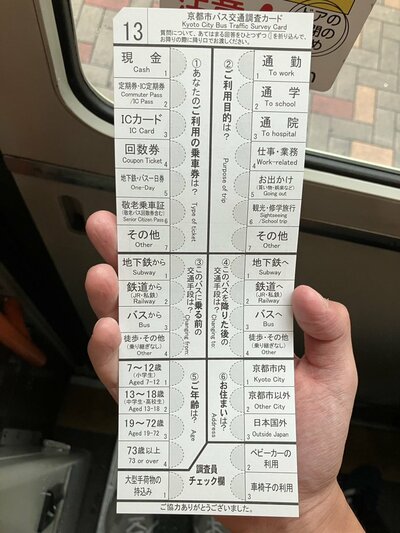 バス乗車時に「調査」として渡された紙