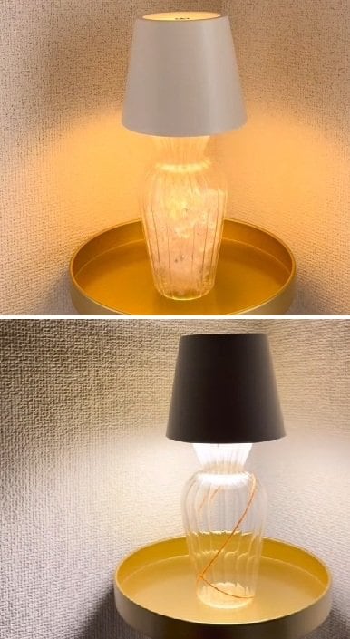 ランプシェードを載せた完成形の照明