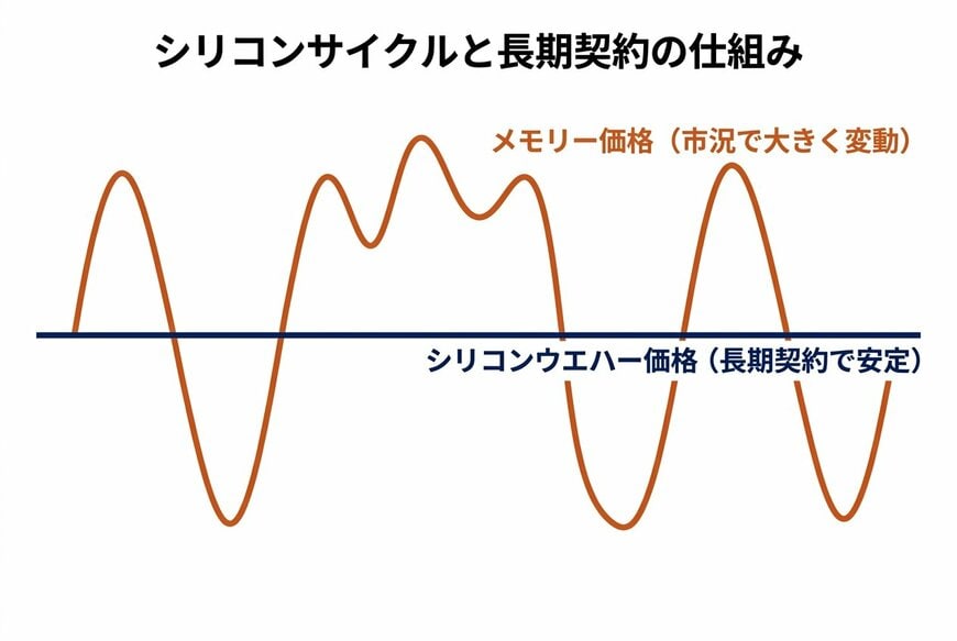 シリコンサイクルと長期契約の仕組み（概念図）