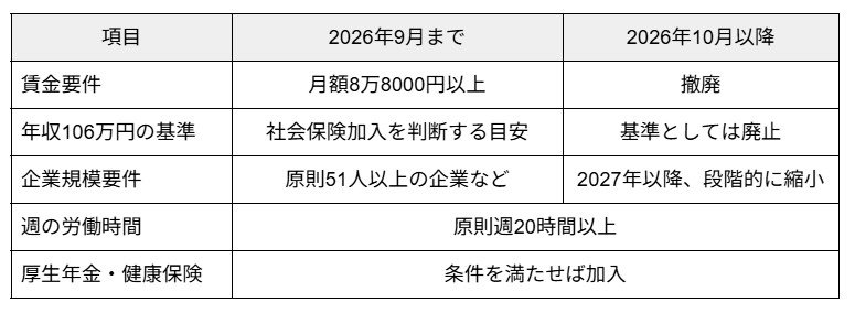 106万円の壁の撤廃による変更点